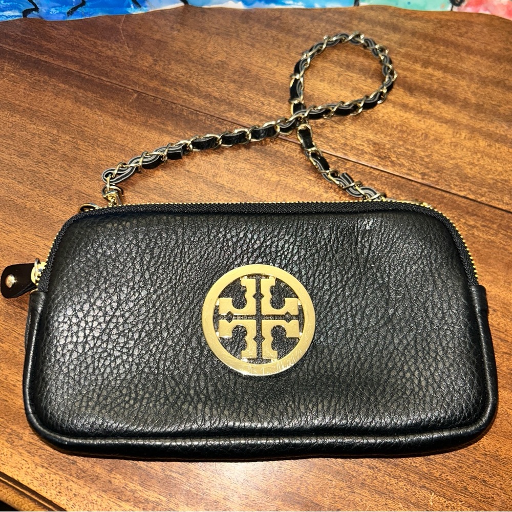 Tory Burch Black and Gold Leather Crossbody